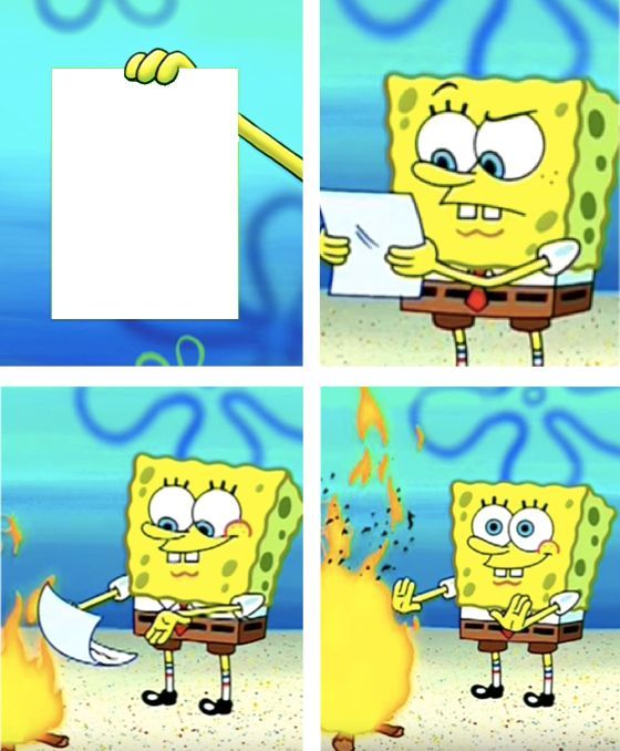spongebob burning paper meme template
